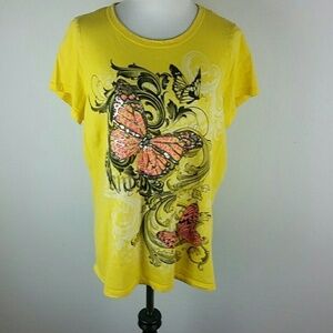 Yellow Graphic Butterfly Tee Shirt B2